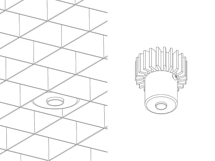 Einstegraster QUADRA mit integriertem Downlight PUNTEO-N 1x1 (S01)